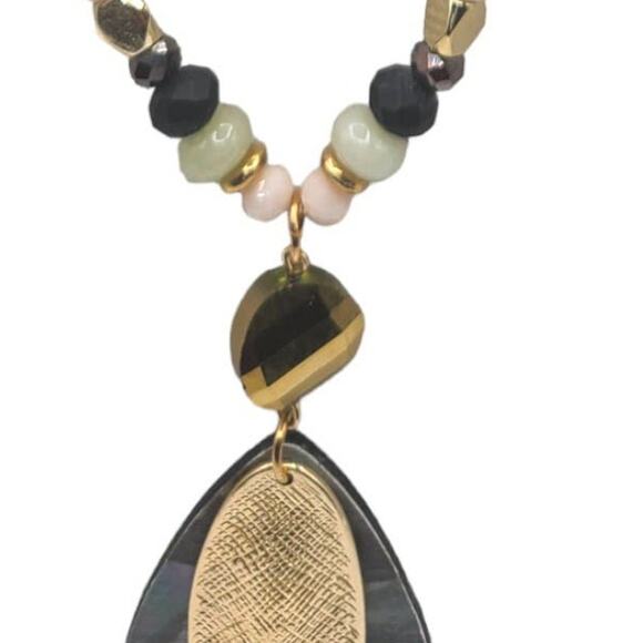 Gold Multicolor Beaded Pendant Fashion Necklace ~ NEW - Picture 6 of 7